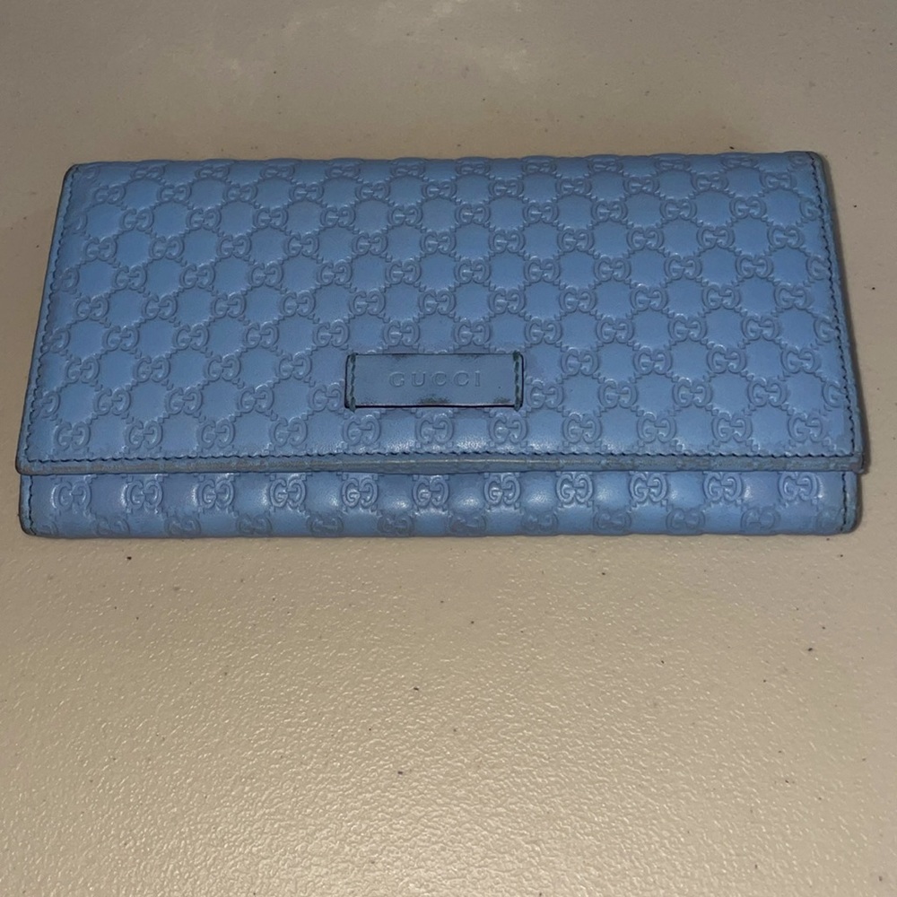 GUCCI MICROGUCCISSIMA CONTINENTAL WALLET MINERAL BLUE GOLD HARDWARE 13 CC SLOTS